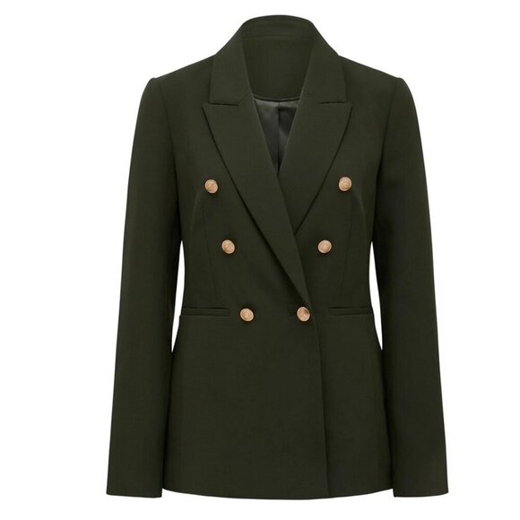 Ever New Milly Forest Green Gold Button Military Academia Double Breasted Blazer - Picture 1 of 15